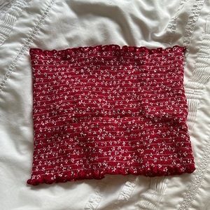 Brandy Melville Red Floral Strapless Top